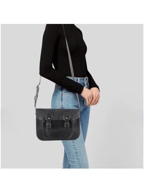 Cambridge Satchel Leather Crossbody Bag Graphite Black Metallic Glitter Sparkle